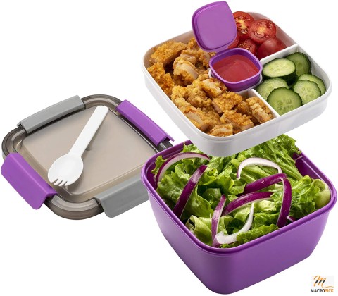 3 Compartment Salad Lunch Box Container - Easy To Carry With Leak Proof Design Salad Container