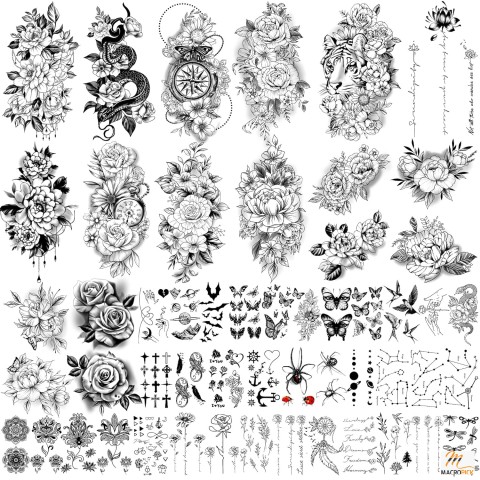 Yazhiji 49 Sheets Waterproof Temporary Tattoos: Large Sexy Flowers Collection for Women and Girls