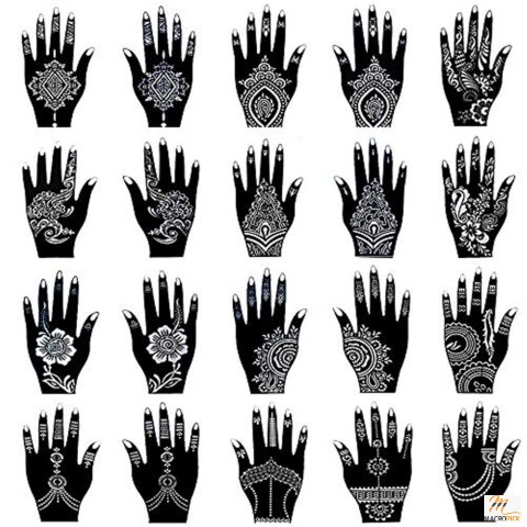 20-Sheet Henna Tattoo Stencil Kit: Indian & Arabian Mehndi Stencils for Hand & Body Art