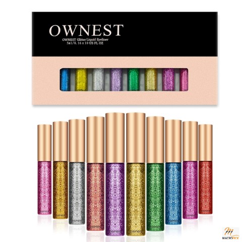 Ownest 10-Color Liquid Glitter Eyeliner Set: Waterproof Shimmer Eyeshadow & Sparkling Eyeliner - 10pcs