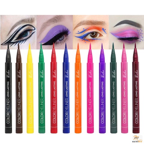 12-Color Matte Liquid Eyeliner Set: Vibrant waterproof eyeliners for long-lasting eye makeup in a rainbow of hues.