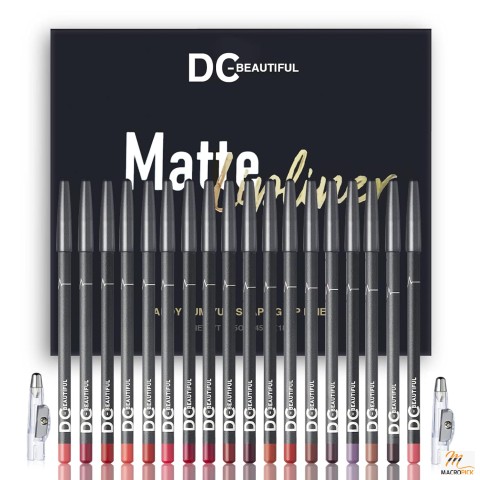 "DC-BEAUTIFUL 18-Color Lip Liners Set + 2 Sharpeners: Waterproof, Matte, Long-Lasting Makeup Pencils"