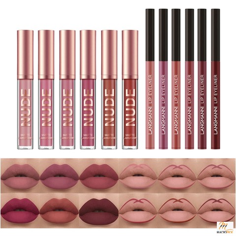 "BestLand 12Pcs Matte Liquid Lipstick & Lip Liner Set - One Step Lips Makeup Kits, Velvety Nude Stain, Waterproof, Gift Set"