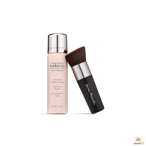 MagicMinerals AirBrush Foundation Set: Foundation & Kabuki Brush - Spray Makeup with Anti-aging for Radiant Skin (Medium)