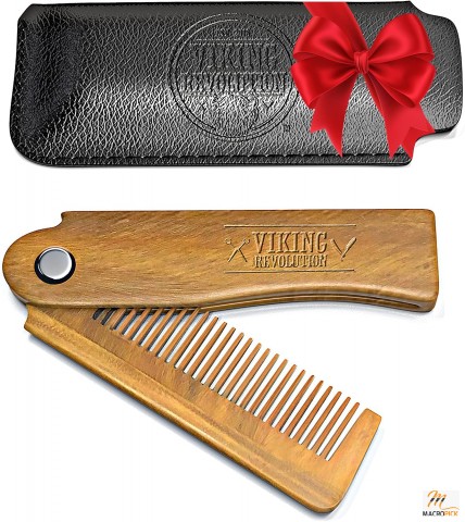 Foldable Wooden Beard Comb With Carrying Pouch for Men - Made Of High Quality Sandalwood