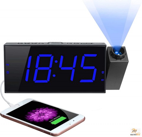 Projection Digital Alarm Clock for Bedroom - 350° Adjustable Projector & Super-Clear Projection - 5 Level Brightness Adjustment