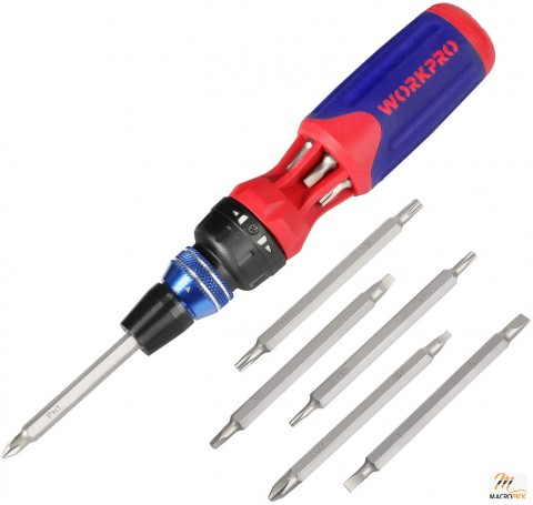 12-in-1 Ratcheting Multi-Bit Screwdriver Set with Quick-Load Mechanism and Double-End Bits in Handle