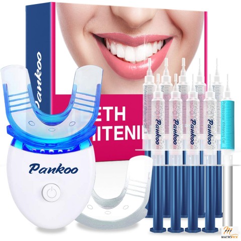 Professional Tooth Whitener with 2xDouble-sided Silicone Mouth Tray,Teeth Whitening Kit with LED Light at Home