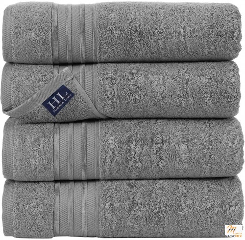 4-Pack Cool Grey Bath Towels - Super Soft & Absorbent Cotton Bath Towels - Easy To Clean Machine Washable Towels