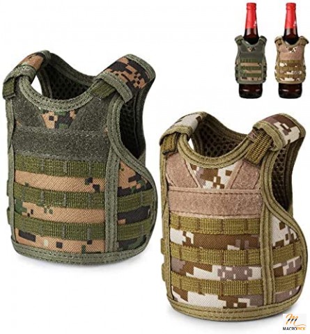 2-Pack Tactical Mini Beer Vests: Molle Camouflage Beverage Coolie, Adjustable Holder for 12oz/16oz Cans