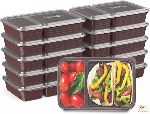 20-Piece Meal Prep Kit: 2-Compartment Containers with 10 Trays & Custom-Fit Lids - Durable, Microwave, Freezer, Dishwasher Safe, BPA-Free