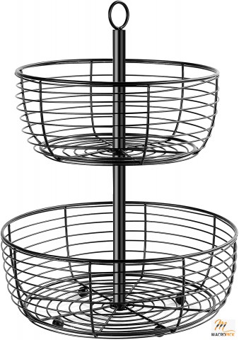 2 Tier Fruit Basket,Wire Fruit Bowl