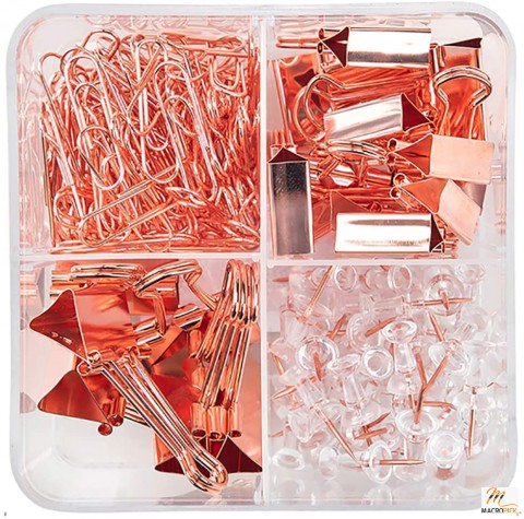 Paper clips,pushpins and binder clips in a box