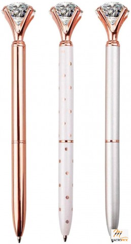 Rose Gold Diamond Pens | Large Crystal Diamond Ballpoint Pen Bling Metal Ballpoint Pen,3pcs