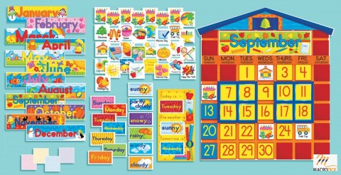 All-in-One Schoolhouse Calendar Bulletin Board for Kids