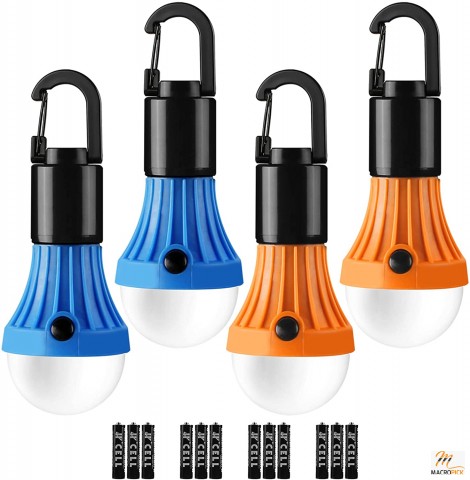 4 Packs Portable Hanging Light Bulbs with Clip Hook for Camping, Fishing & Hiking - Battery Powered Led (Batteries Included)