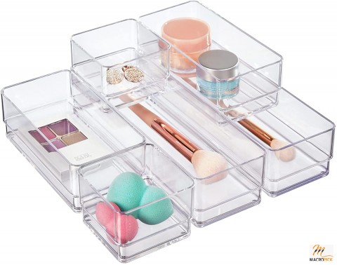 Clear Plastic Vanity and Desk Drawer Organizers,Set of 6