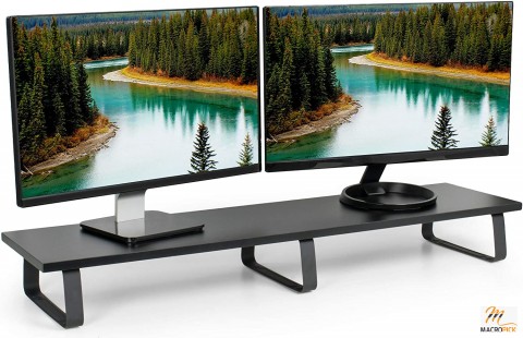 Wood & steel desktop riser with a 39-inch extra-long monitor stand