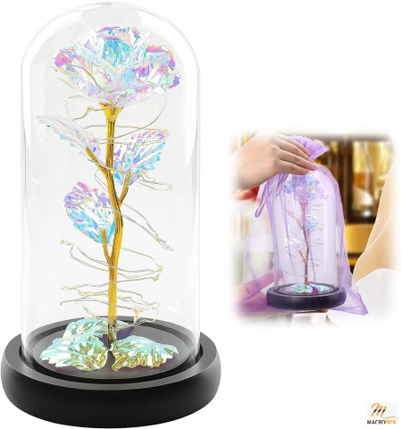 Rose in Glass Dome,Artificial Flower Rose Gift for Valentines Day