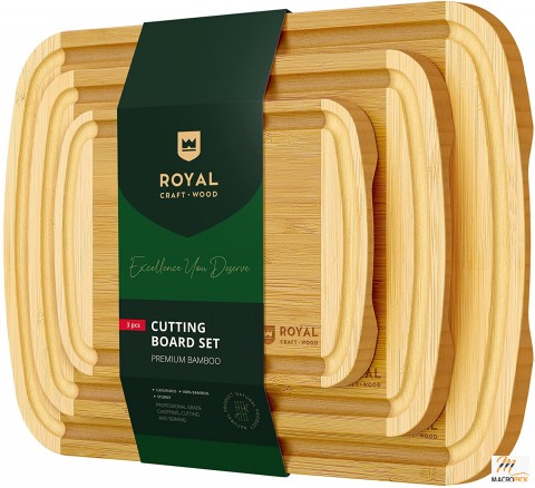 Premium Quality  Wooden Cutting Board Set - Bamboo Cutting Board with Juice Groove - (Set of 3)