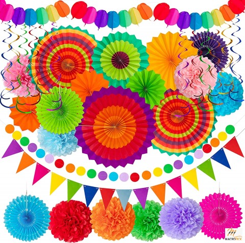 35PCS Fiesta Paper Fan Party Decorations Set