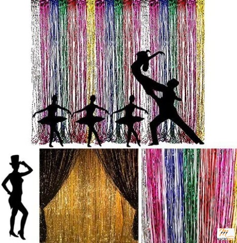 Foil Fringe Curtains Decoration with Metallic Silver Gold Rainbow Photo Backdrop