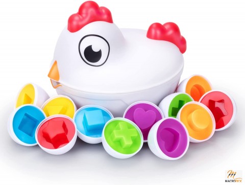 Fine Motor Chicken Toy-Egg Toy Shape Sorter with 6 Toy Eggs