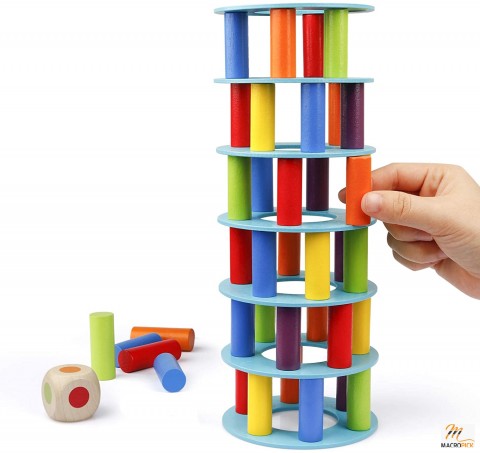 Educational Wooden Stacking Toys with Dice Toppling Leaning Tower | Montessori Building Blocks for Kids