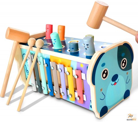 Multifunctional Montessori Wooden Hammering Pounding Toy Set with Number Sorting Maze & Cartoon Theme for Toddlers