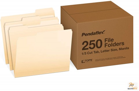 Letter-size file folders with a 1/3 cut in Manila,250 per box