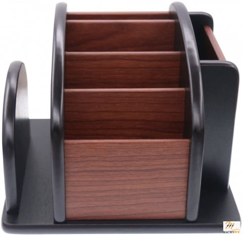 6 Compartments | Wooden Large Spinning Remote Control Holder Caddy