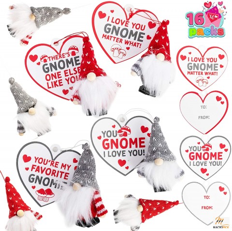 16 Pcs Valentines Day Cards with Gnomes Plush Gnomes for Kids