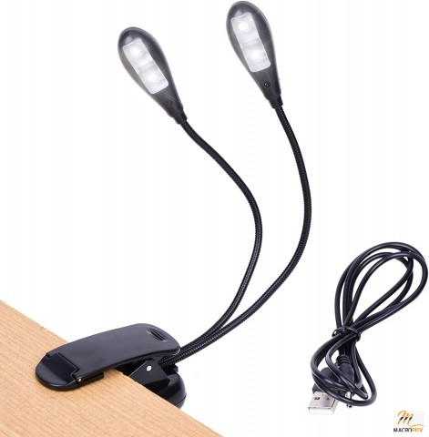 Clip-on LED book lights,a music stand light and batteries powered by USB and AAA