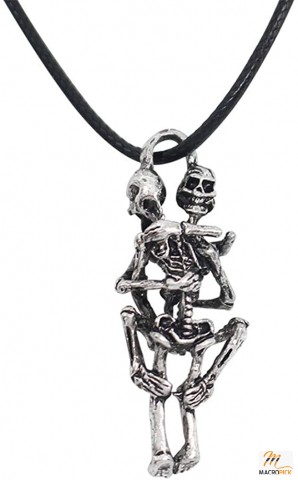 925 Sterling Silver Plated The Couple Human Skeleton Skull Love Hug Charm Pendant Necklace