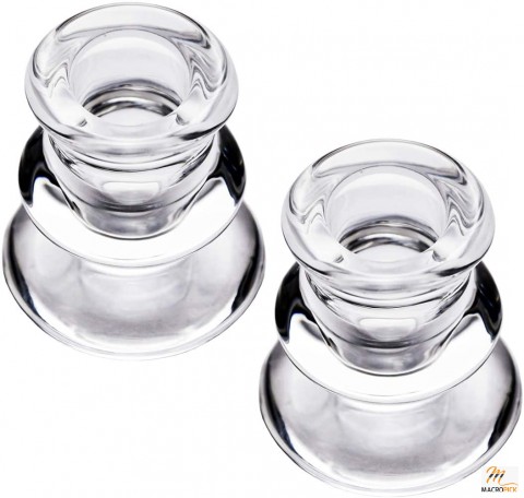 Set of 2 Clear Glass Candlestick Holders - for Wedding, Decoration and Dinning