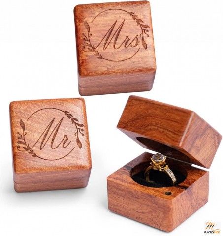 Mr. and Mrs. Ring Box - Handmade Wood Ring Box for Wedding Day Ring  (Mr. and Mrs. Ring Box 2 PCs)