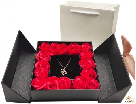 Eternal Real Rose Gift Box with Heart Design Necklace 100 Languages Love You