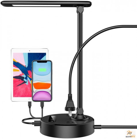 LED Desk Lamp Light with 4 Fast USB Charging Port and 2 AC Power Outlet
