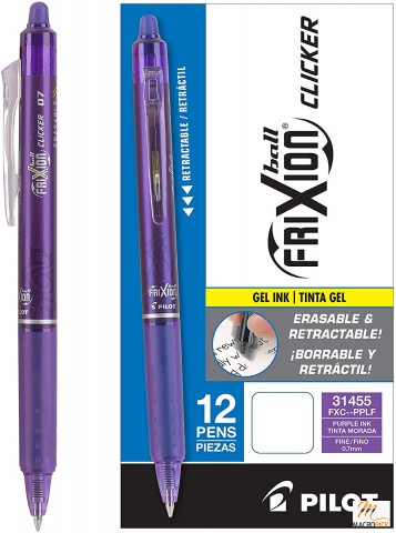 Erasable & Retractable Gel Ink Pens -  Erasable Fine Point Gel Pen - Purple Ink - 12-Pack