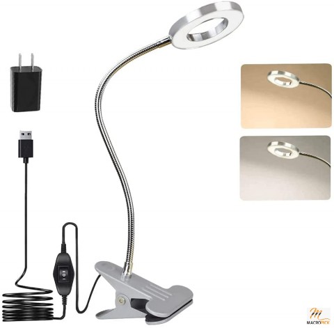 LED USB Reading Light Clip Laptop Lamp for Book 2 Light Color Switchable,Adapter Included