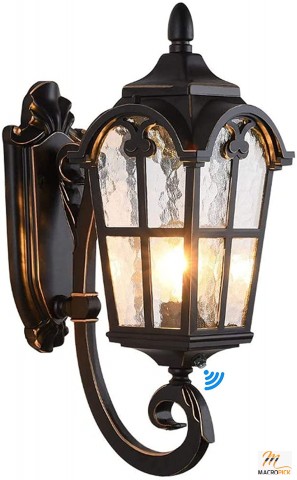 Exterior Wall Lantern Waterproof Sconce with Dusk to Dawn Sensor,Black Roman 17.71"