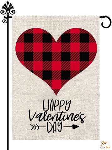 Gift for Valentine's Day | Happy Buffalo Check Love Heart Garden Flag for Valentine's Day