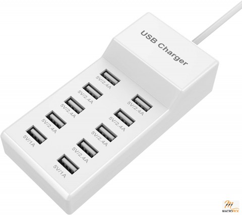 Rapid-charging 10-Port USB Charger Station with Auto Detection for USB Wall Charger
