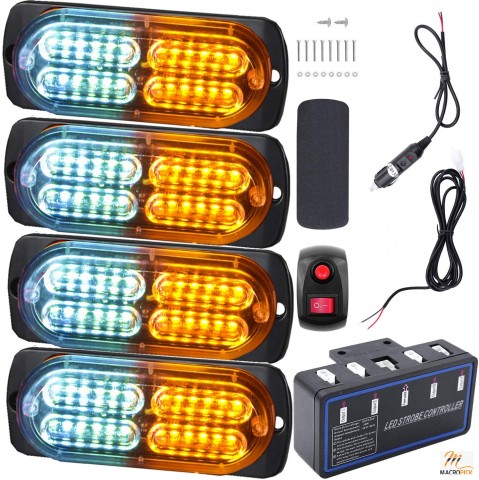 Led Strobe Lights for Trucks Vehicles Suvs - 4pcs White Amber Emergency Warning Lights