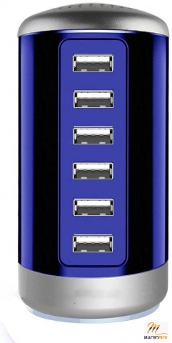 6-Port Desktop USB Charging Station with Smart Identification Technology for All USB Chargers