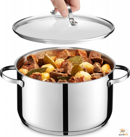 Induction Casserole, 6.3 Qt | Stainless Steel Pot with Glass Cookware Lid