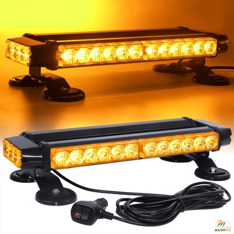 LED Strobe Flashing Light Bar - Double Side Amber 30 LED High Intensity Emergency Hazard Warning Lighting Bar