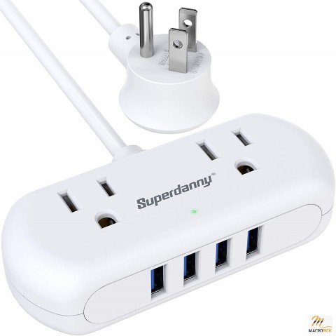 Power Strip with 4 USB Ports,a Mini Desktop Charging Station,and 2 Wide-Spaced Outlets