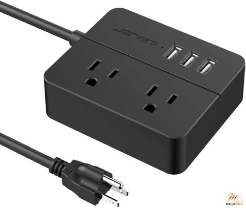 Compact Travel Power Strip with 3 USB Smart Charging Station and 2 Power Outlet