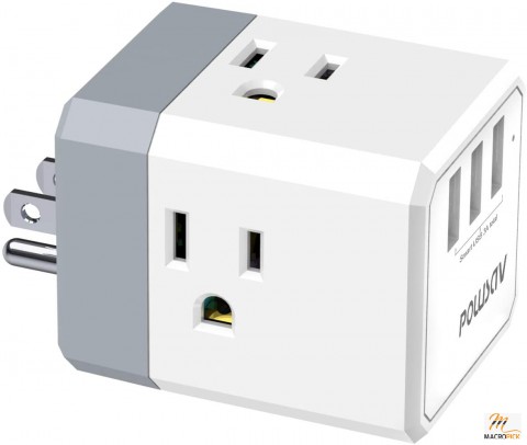Multi Plug Outlet | USB Wall Charger with 3 USB Ports